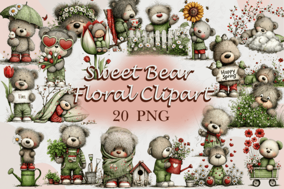 Download Sweet Bear Floral Clipart PNG - Sweet bear Collection