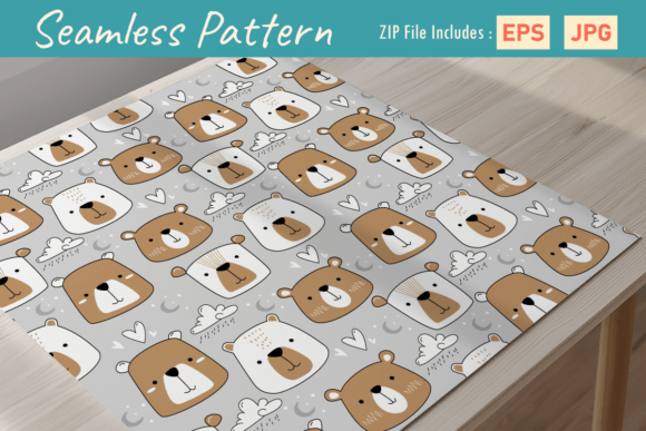Download Sweet Bear Faces Nursery Seamless Print - Sweet bear Collection