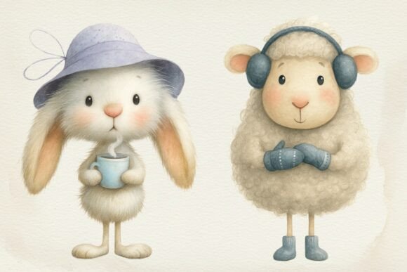 Download Cozy Winter Bunny &amp; Sheep PNG - Premium Bundle