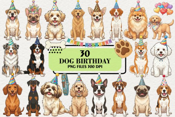 Download Kawaii Dog Birthday Party Clipart Bundle - Kawaii dog Collection