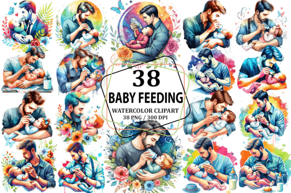 Download Dad Baby Feeding Fathers Day Clipart PNG - Feeding Collection