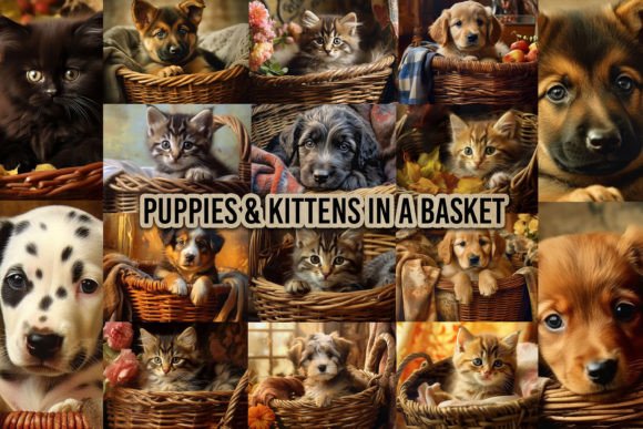 Download Vintage Puppies and Kittens in a Basket - Premium Bundle